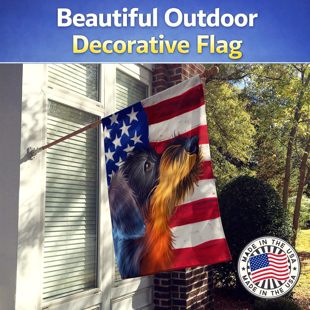 German Wirehaired Pointer American Flag House Flag 28x40 Porch Sleeve Pole Decorative Outside Yard Banner Artwork Wall Hanging, Polyester