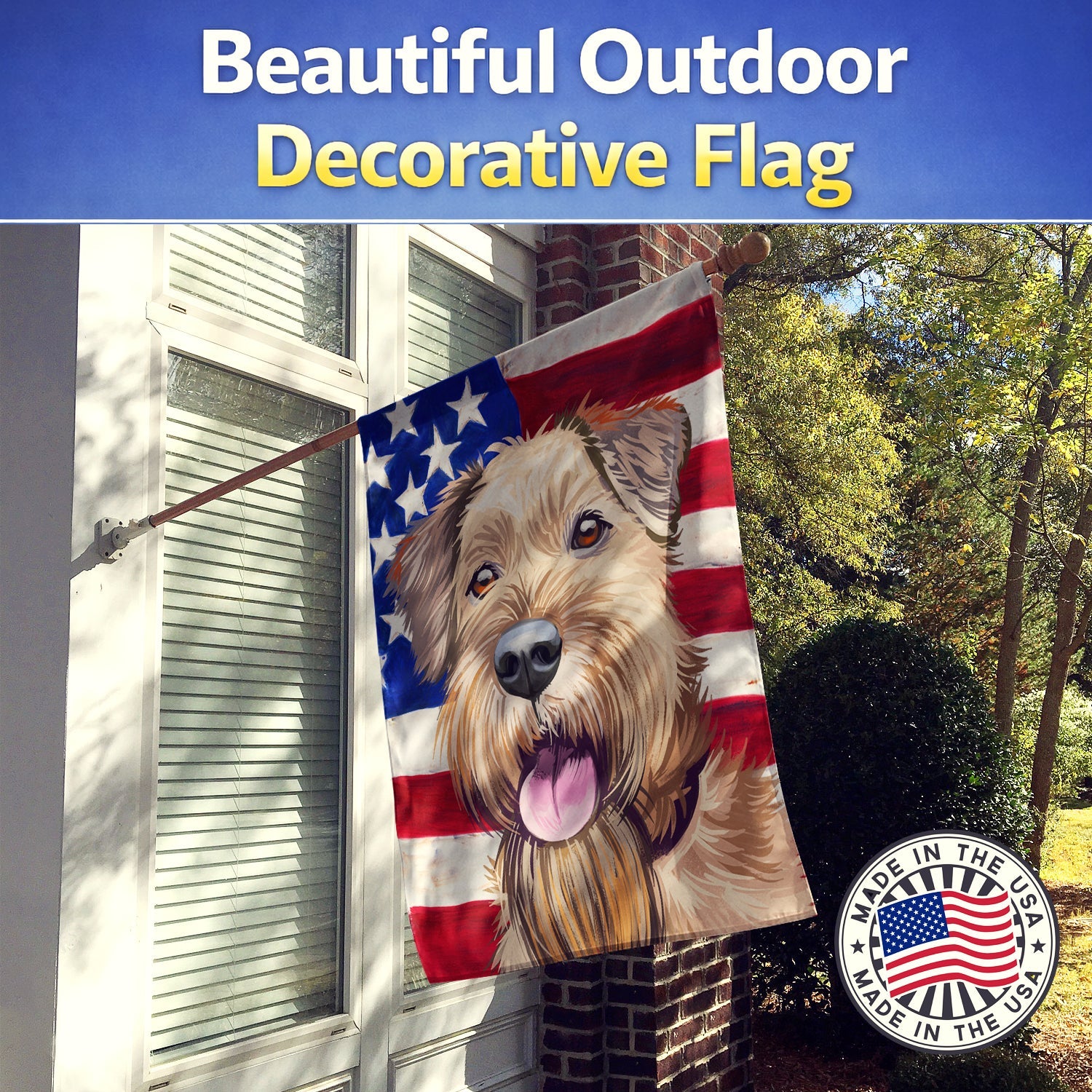 Irish Terrier American Flag House Flag 28x40 Porch Sleeve Pole Decorative Outside Yard Banner Artwork Wall Hanging, Polyester