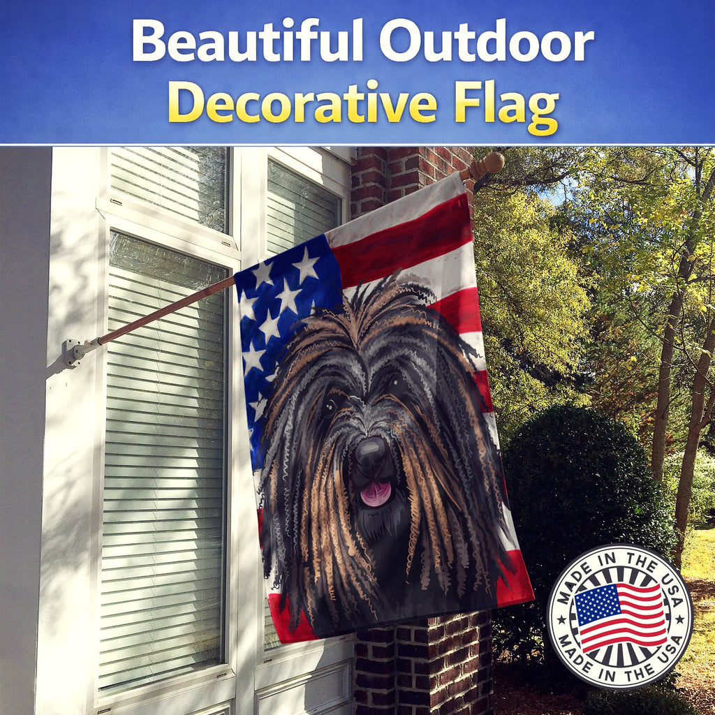 Puli Dog American Flag House Flag 28x40 Porch Sleeve Pole Decorative Outside Yard Banner Artwork Wall Hanging, Polyester