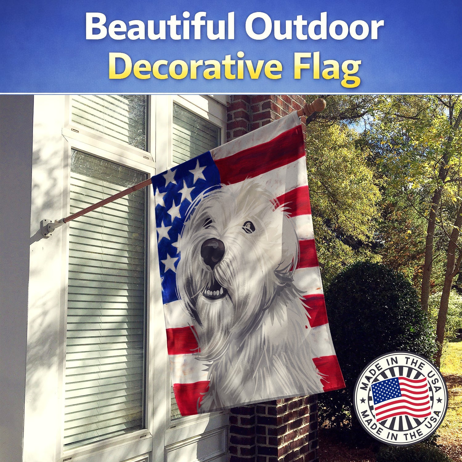 Sealyham Terrier  American Flag House Flag 28x40 Porch Sleeve Pole Decorative Outside Yard Banner Artwork Wall Hanging, Polyester