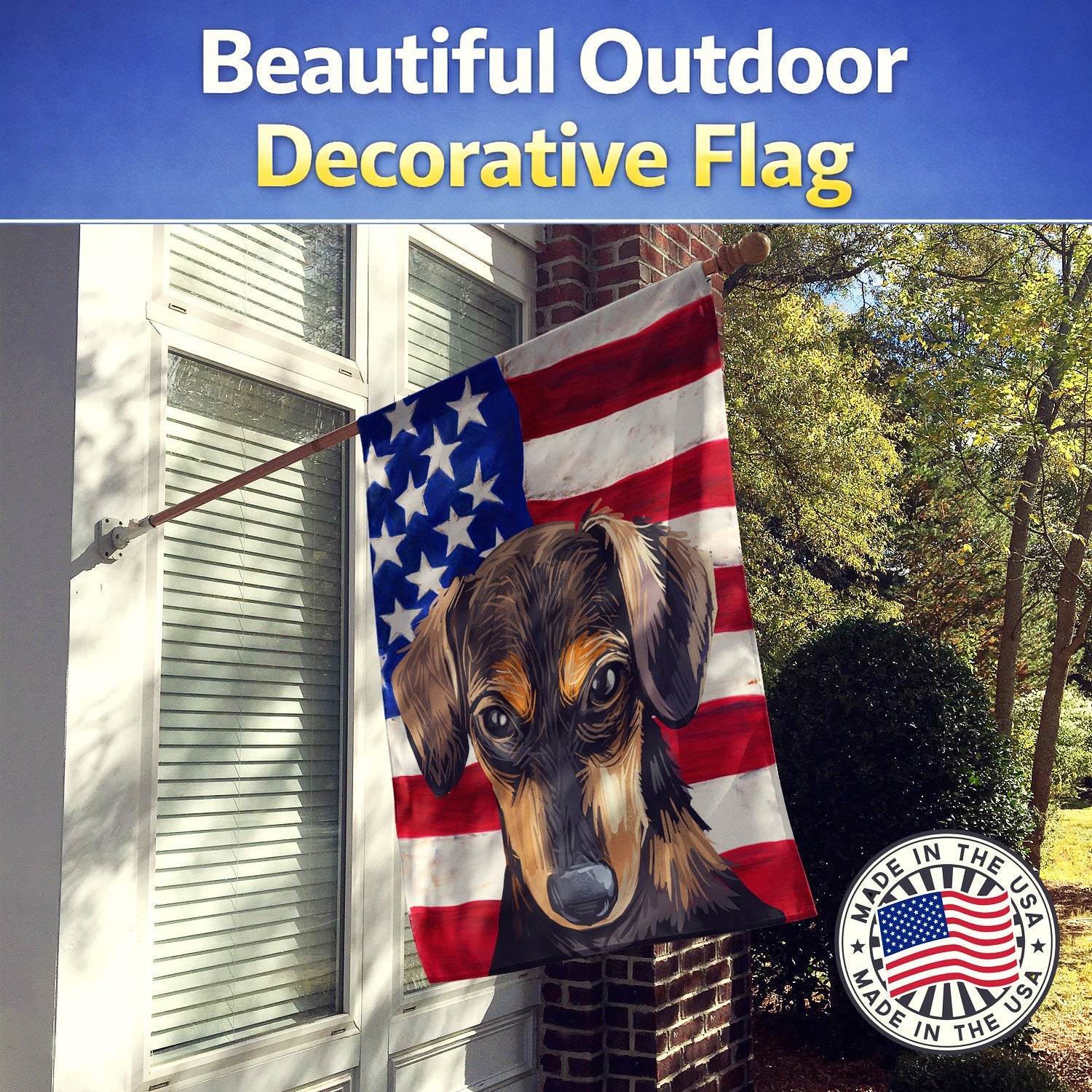Serbian Hound Dog American Flag House Flag 28x40 Porch Sleeve Pole Decorative Outside Yard Banner Artwork Wall Hanging, Polyester