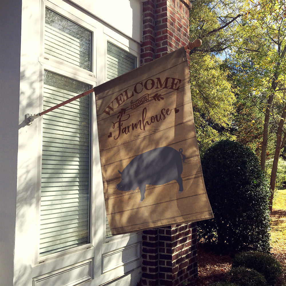 Berkshire Pig Welcome House Flag 28x40 Porch Sleeve Pole Decorative Outside Yard Banner Artwork Wall Hanging, Polyester