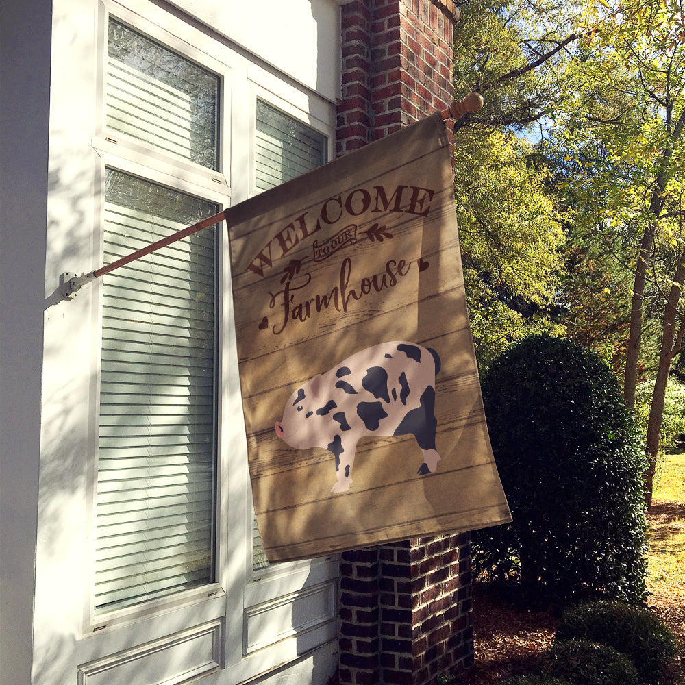 Mini Miniature Pig Welcome House Flag 28x40 Porch Sleeve Pole Decorative Outside Yard Banner Artwork Wall Hanging, Polyester