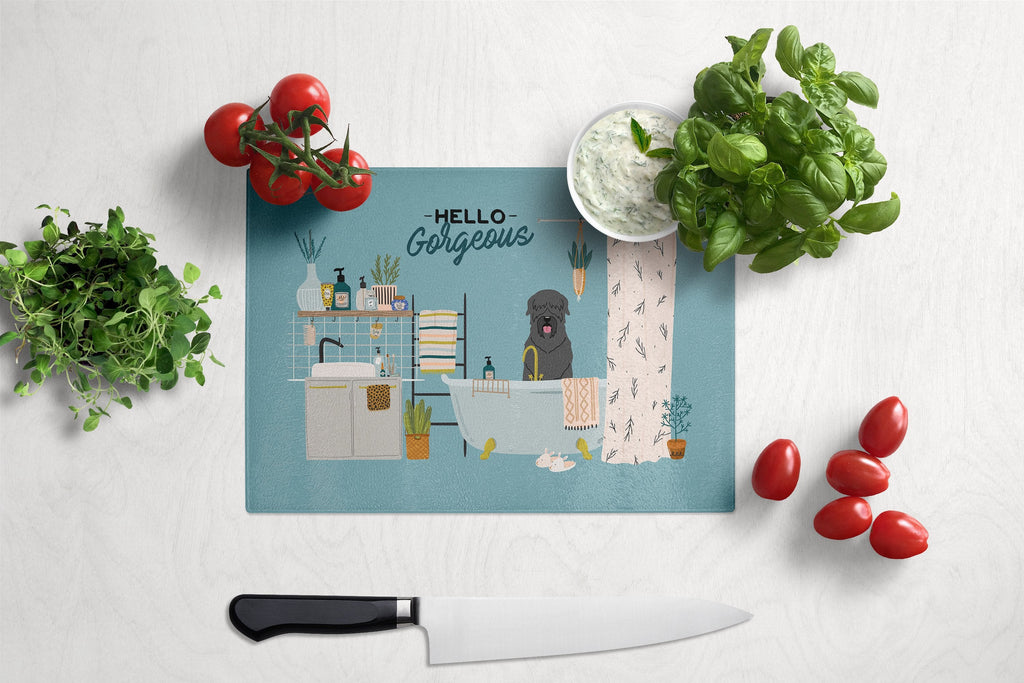 Black Russian Terrier in Bathtub Cutting Board Tempered Glass Kitchen Cutting Surface, Heat Resistant Chopping, Non-Slip Feet, Food Prep & Serving