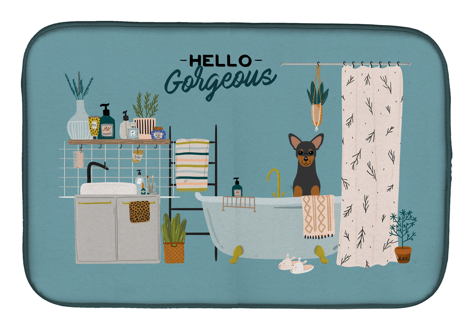 Manchester Terrier in Bathtub Dish Drying Mat Absorbent Dish Drying Mat Pad for Kitchen Counter Dish Drainer Mat for Countertop, 14 x 21", Multicolor