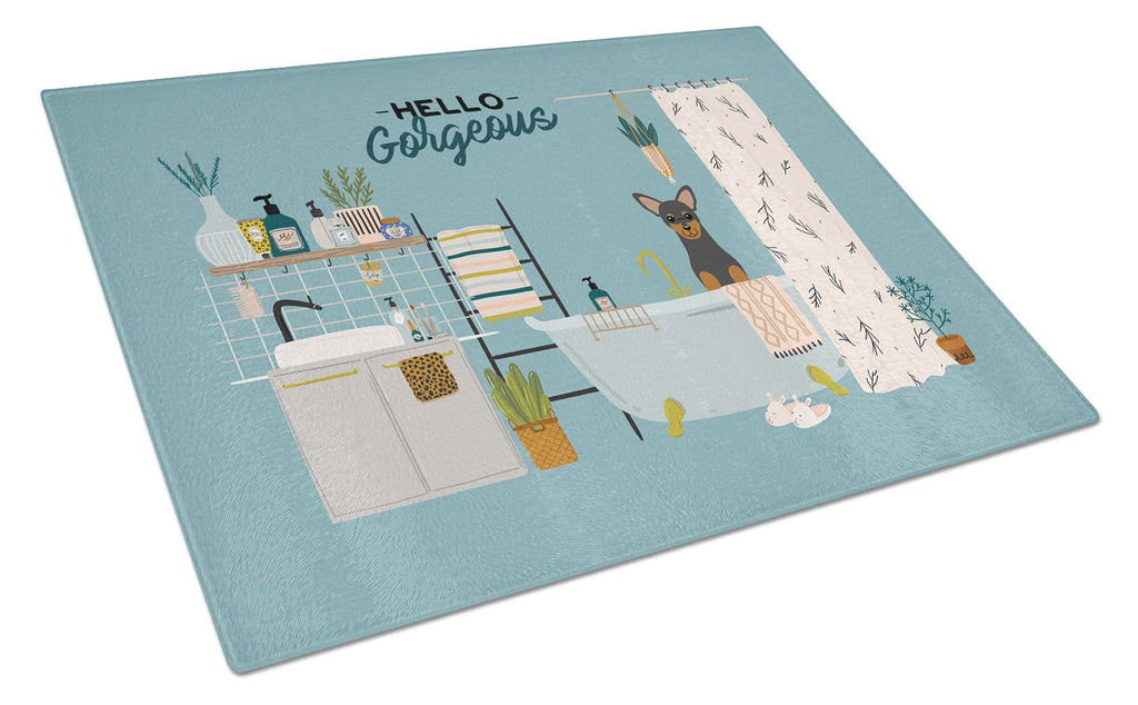 Manchester Terrier in Bathtub Cutting Board Tempered Glass Kitchen Cutting Surface, Heat Resistant Chopping, Non-Slip Feet, Food Prep & Serving