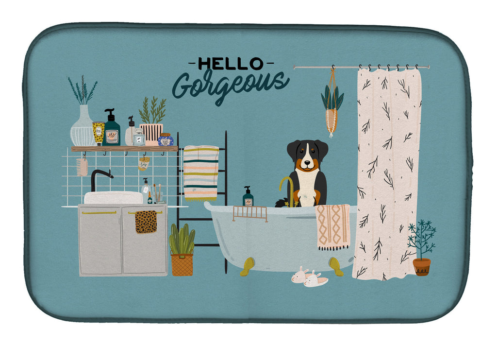Appenzeller Sennenhund in Bathtub Dish Drying Mat Absorbent Dish Drying Mat Pad for Kitchen Counter Dish Drainer Mat for Countertop, 14 x 21", Multicolor