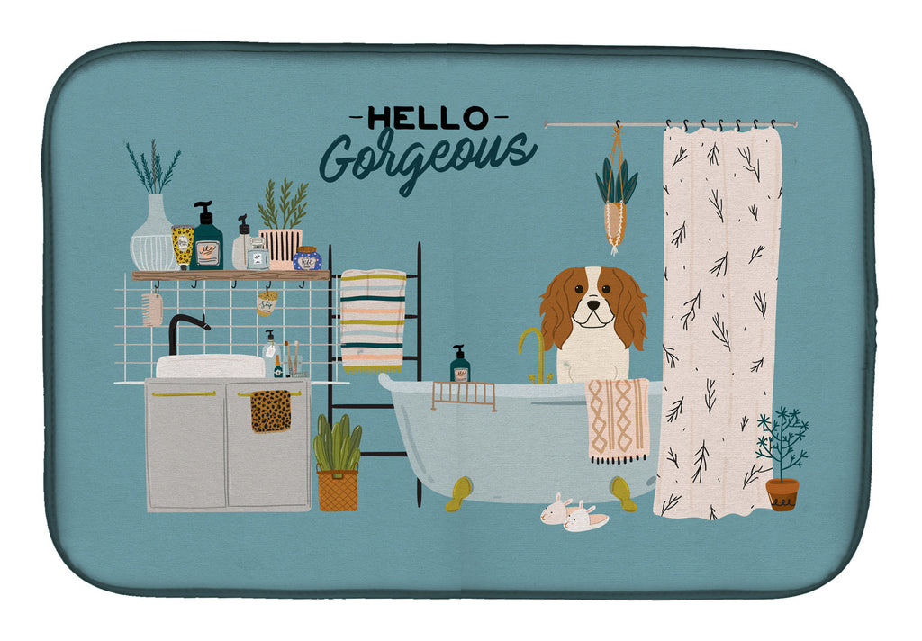 Cavalier Spaniel in Bathtub Dish Drying Mat Absorbent Dish Drying Mat Pad for Kitchen Counter Dish Drainer Mat for Countertop, 14 x 21", Multicolor