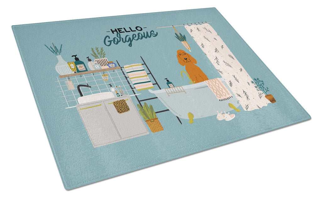 Irish Setter in Bathtub Cutting Board Tempered Glass Kitchen Cutting Surface, Heat Resistant Chopping, Non-Slip Feet, Food Prep & Serving