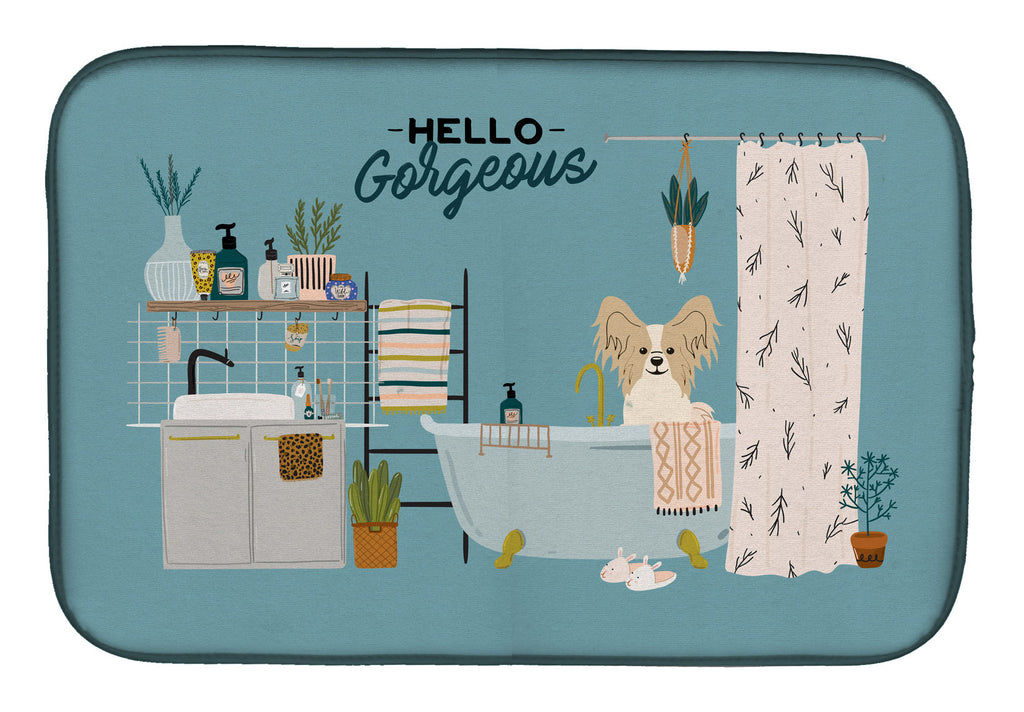 Sable White Papillon in Bathtub Dish Drying Mat Absorbent Dish Drying Mat Pad for Kitchen Counter Dish Drainer Mat for Countertop, 14 x 21", Multicolor