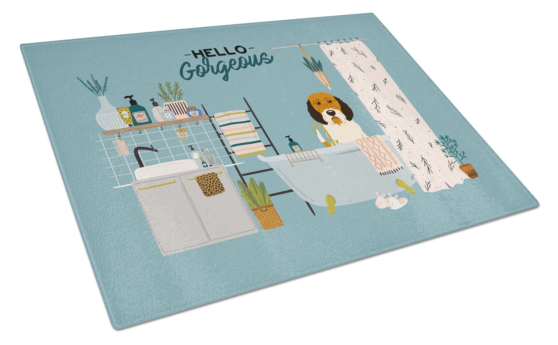 Petit Basset Griffon Veenden in Bathtub Cutting Board Tempered Glass Kitchen Cutting Surface, Heat Resistant Chopping, Non-Slip Feet, Food Prep & Serving