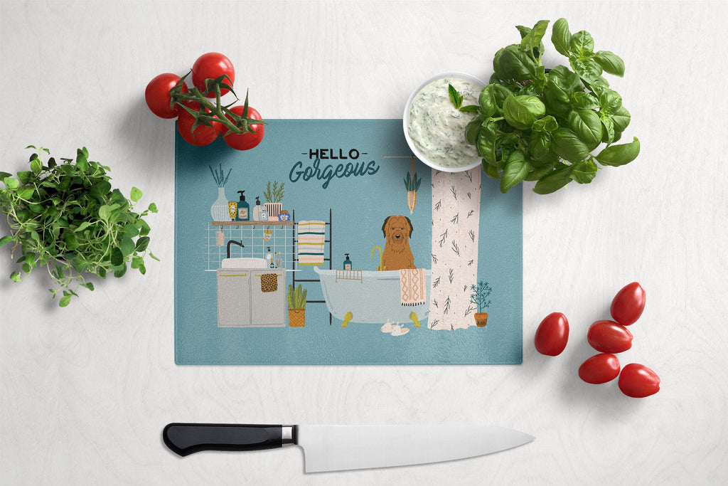 Brown Briard in Bathtub Cutting Board Tempered Glass Kitchen Cutting Surface, Heat Resistant Chopping, Non-Slip Feet, Food Prep & Serving