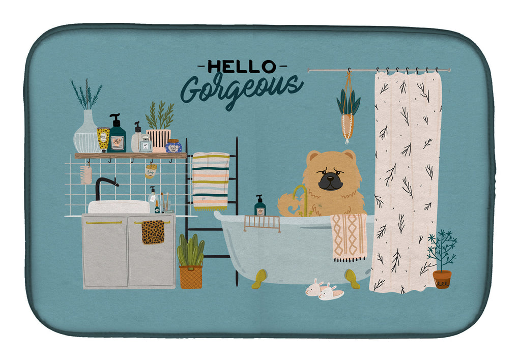 Cream Chow Chow in Bathtub Dish Drying Mat Absorbent Dish Drying Mat Pad for Kitchen Counter Dish Drainer Mat for Countertop, 14 x 21", Multicolor