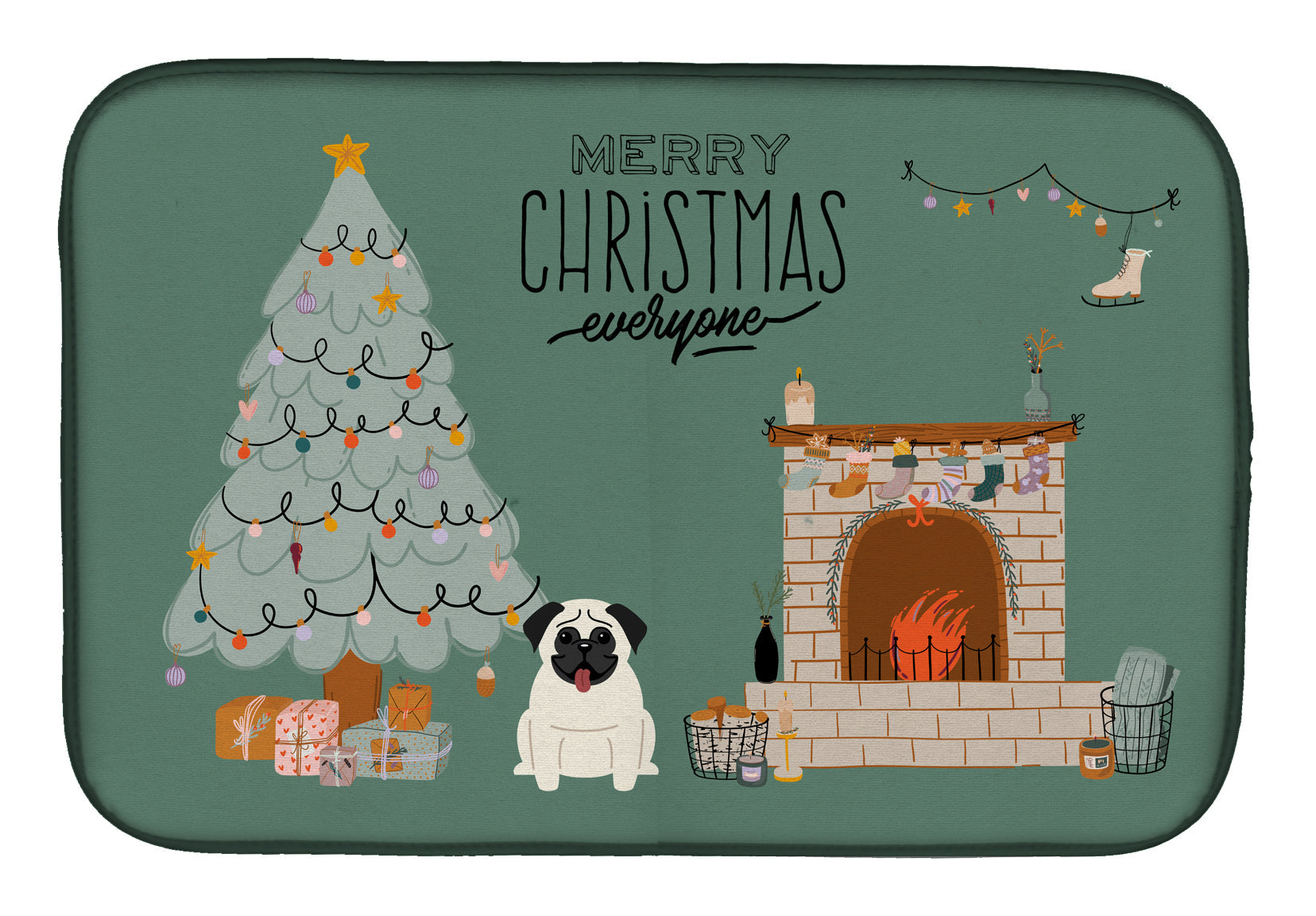 Cream Pug Christmas Everyone Dish Drying Mat Absorbent Dish Drying Mat Pad for Kitchen Counter Dish Drainer Mat for Countertop, 14 x 21", Multicolor
