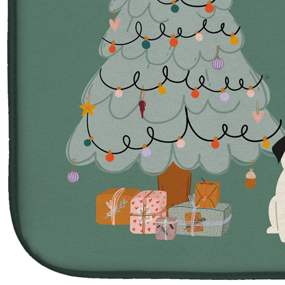 Cream Pug Christmas Everyone Dish Drying Mat Absorbent Dish Drying Mat Pad for Kitchen Counter Dish Drainer Mat for Countertop, 14 x 21", Multicolor