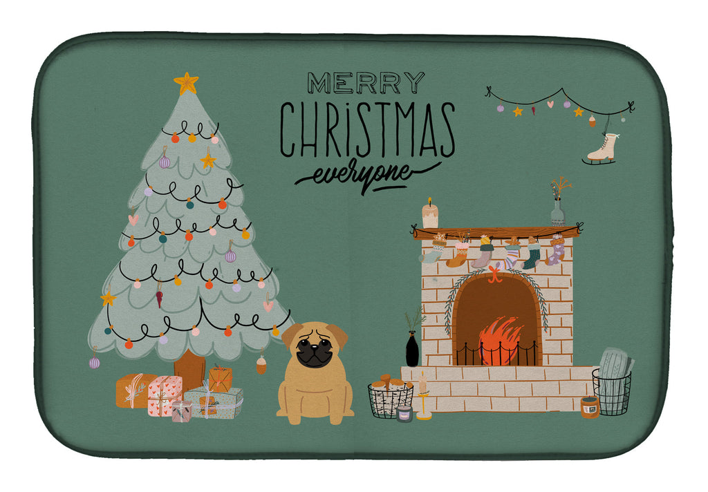 Brown Pug Christmas Everyone Dish Drying Mat Absorbent Dish Drying Mat Pad for Kitchen Counter Dish Drainer Mat for Countertop, 14 x 21", Multicolor