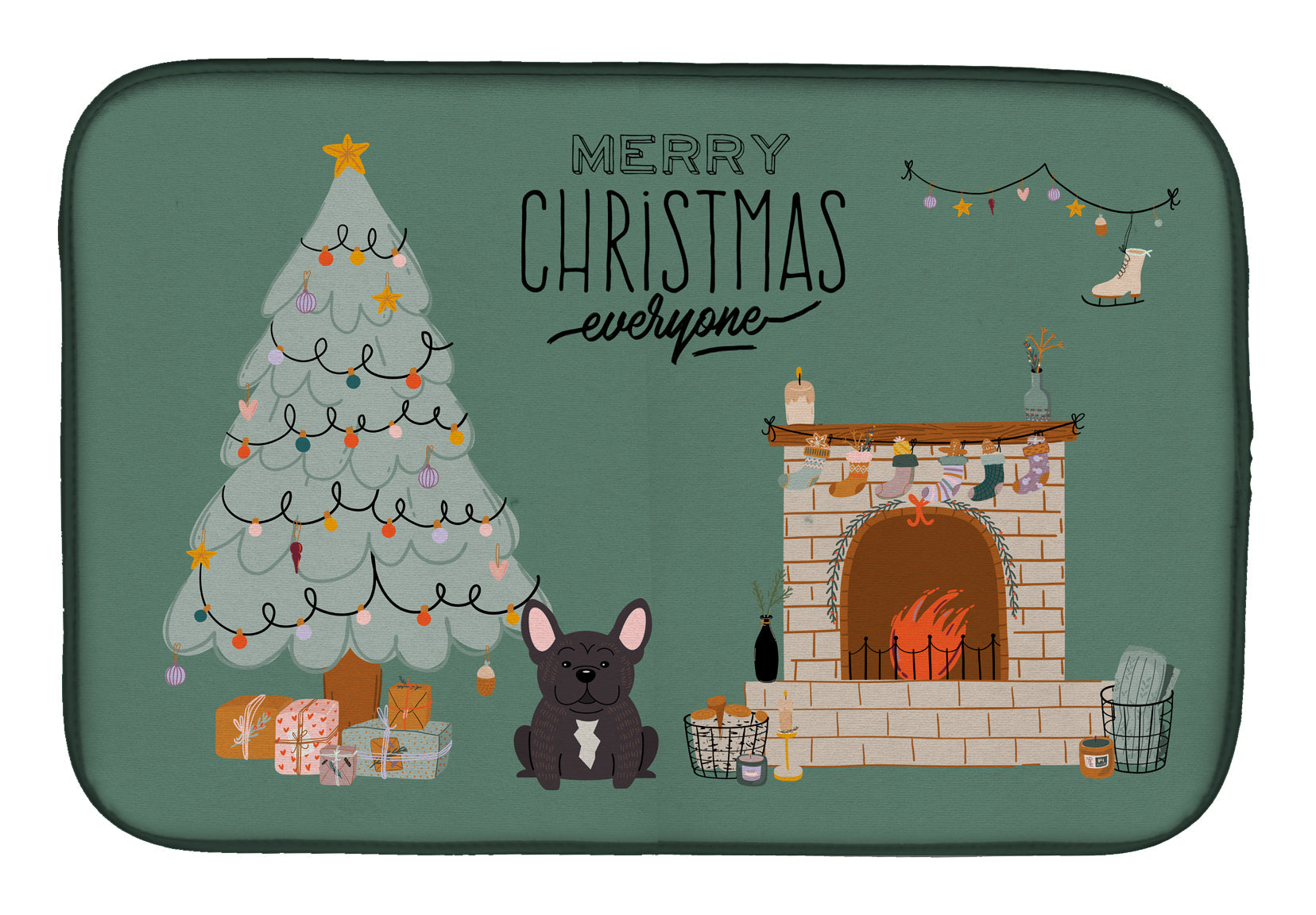 Brindle French Bulldog Christmas Everyone  Dish Drying Mat Absorbent Dish Drying Mat Pad for Kitchen Counter Dish Drainer Mat for Countertop, 14 x 21", Multicolor