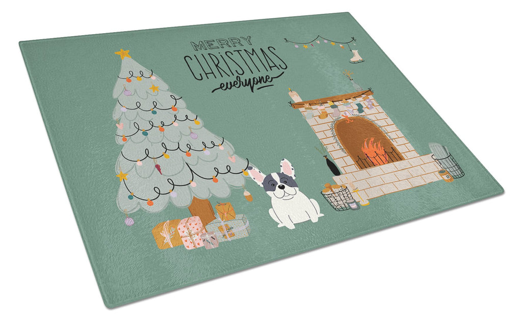 Piebald French Bulldog Christmas Everyone Cutting Board Tempered Glass Kitchen Cutting Surface, Heat Resistant Chopping, Non-Slip Feet, Food Prep & Serving