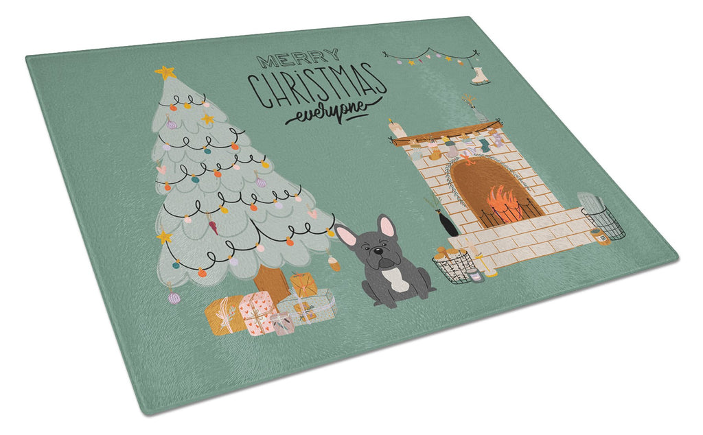 Black French Bulldog Christmas Everyone Cutting Board Tempered Glass Kitchen Cutting Surface, Heat Resistant Chopping, Non-Slip Feet, Food Prep & Serving
