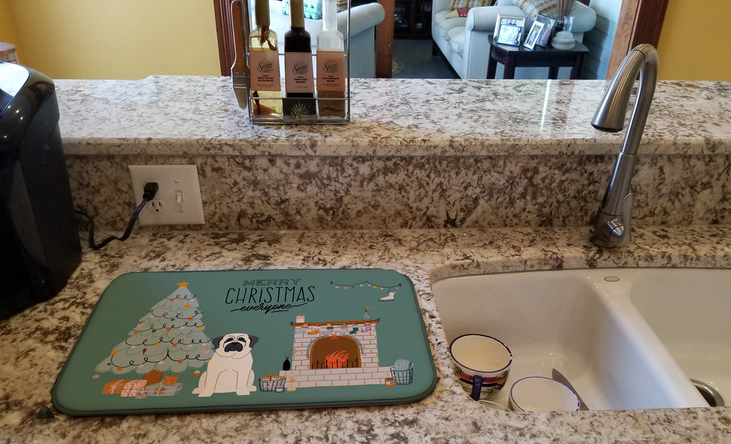 White Mastiff Christmas Everyone Dish Drying Mat Absorbent Dish Drying Mat Pad for Kitchen Counter Dish Drainer Mat for Countertop, 14 x 21", Multicolor