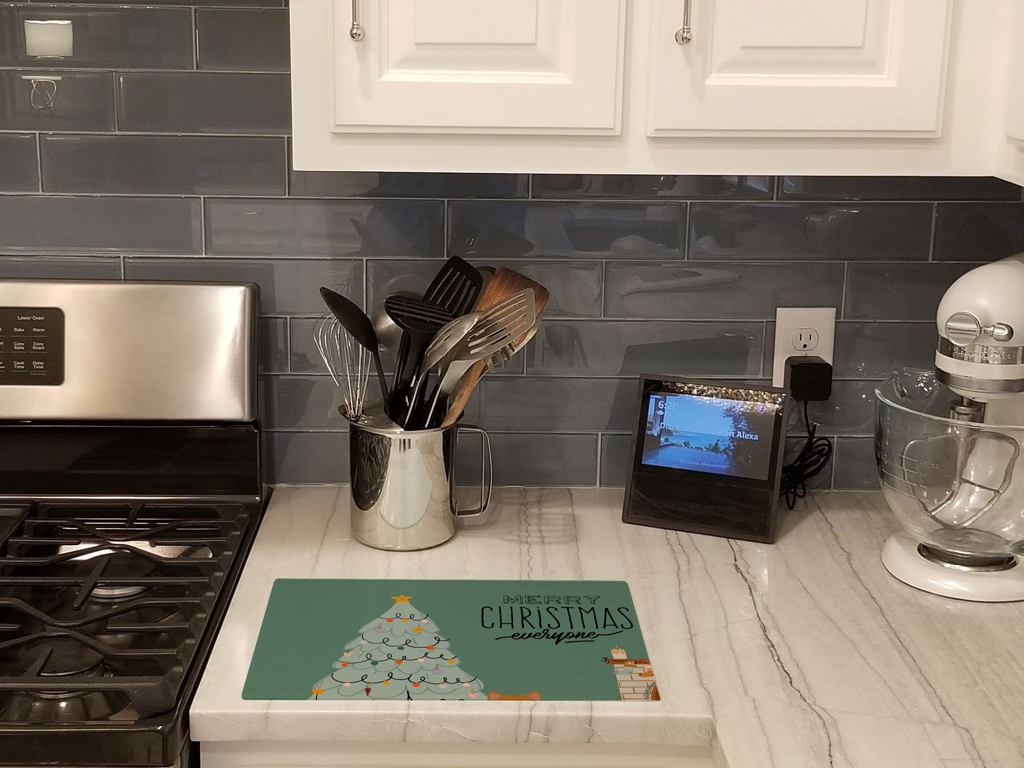 Norwich Terrier Christmas Everyone Cutting Board Tempered Glass Kitchen Cutting Surface, Heat Resistant Chopping, Non-Slip Feet, Food Prep & Serving