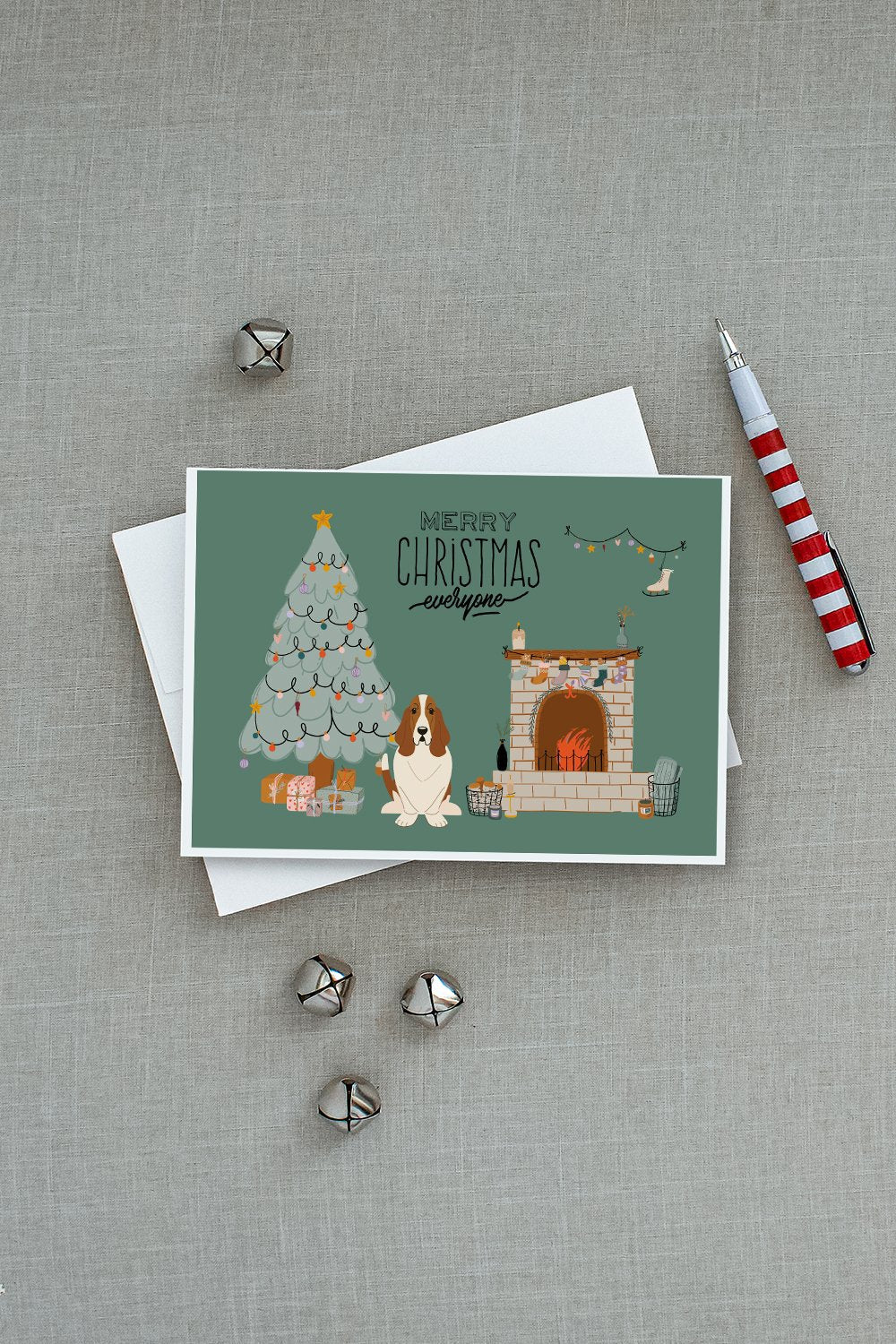 Basset Hound Christmas Everyone Greeting Cards Pack of 8 Blank Cards with Envelopes Whimsical A7 Size 5x7
