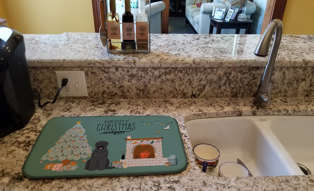 Black Russian Terrier Christmas Everyone Dish Drying Mat Absorbent Dish Drying Mat Pad for Kitchen Counter Dish Drainer Mat for Countertop, 14 x 21", Multicolor