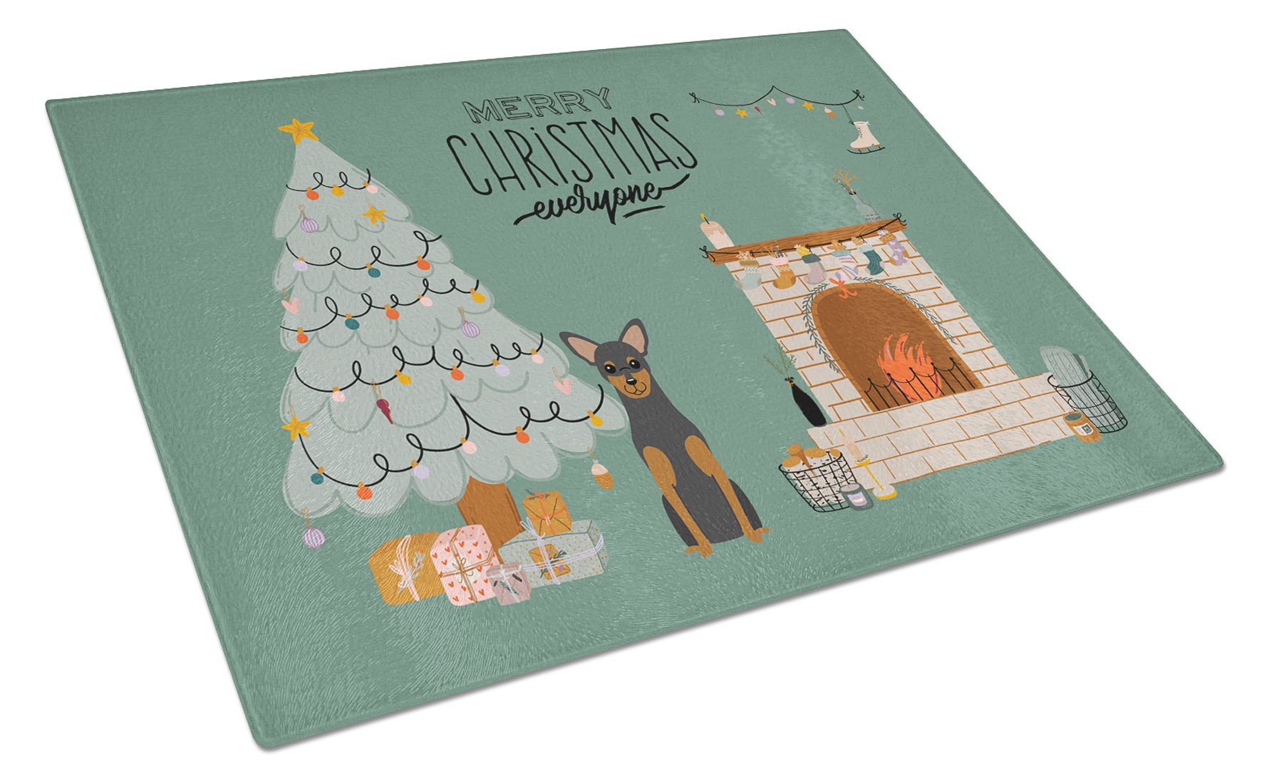 Manchester Terrier Christmas Everyone Cutting Board Tempered Glass Kitchen Cutting Surface, Heat Resistant Chopping, Non-Slip Feet, Food Prep & Serving