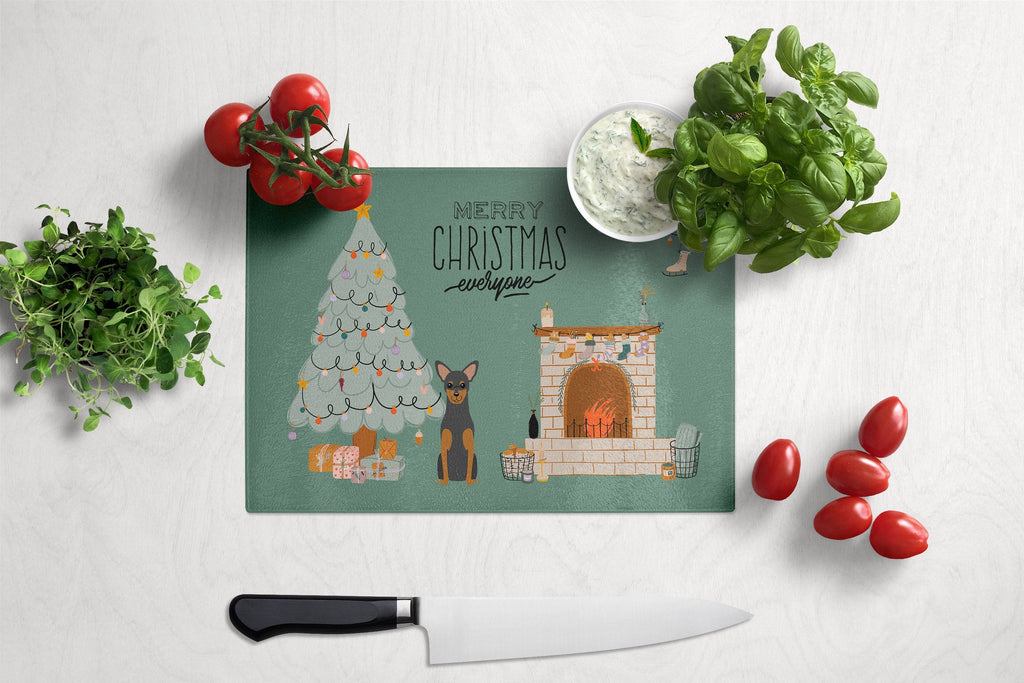 Manchester Terrier Christmas Everyone Cutting Board Tempered Glass Kitchen Cutting Surface, Heat Resistant Chopping, Non-Slip Feet, Food Prep & Serving