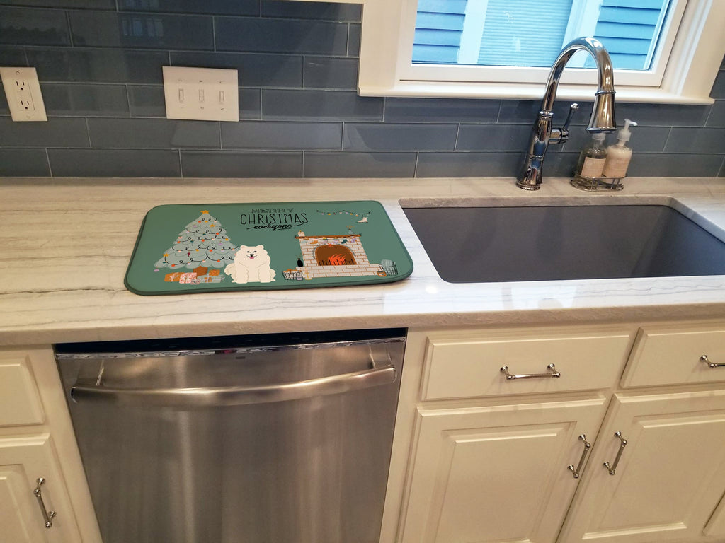 Samoyed Christmas Everyone Dish Drying Mat Absorbent Dish Drying Mat Pad for Kitchen Counter Dish Drainer Mat for Countertop, 14 x 21", Multicolor