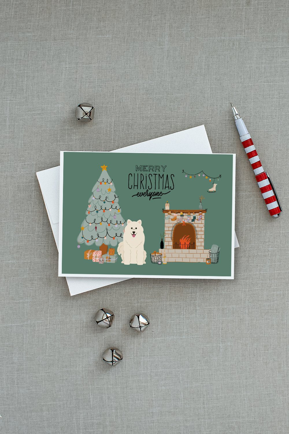Samoyed Christmas Everyone Greeting Cards Pack of 8 Blank Cards with Envelopes Whimsical A7 Size 5x7