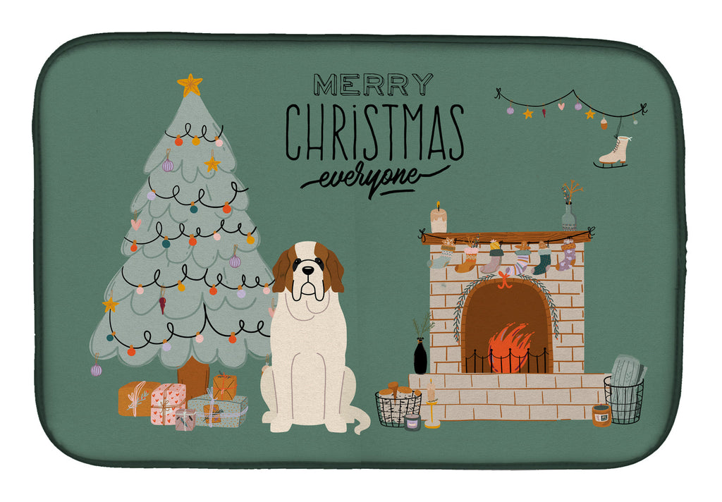Saint Bernard Christmas Everyone Dish Drying Mat Absorbent Dish Drying Mat Pad for Kitchen Counter Dish Drainer Mat for Countertop, 14 x 21", Multicolor