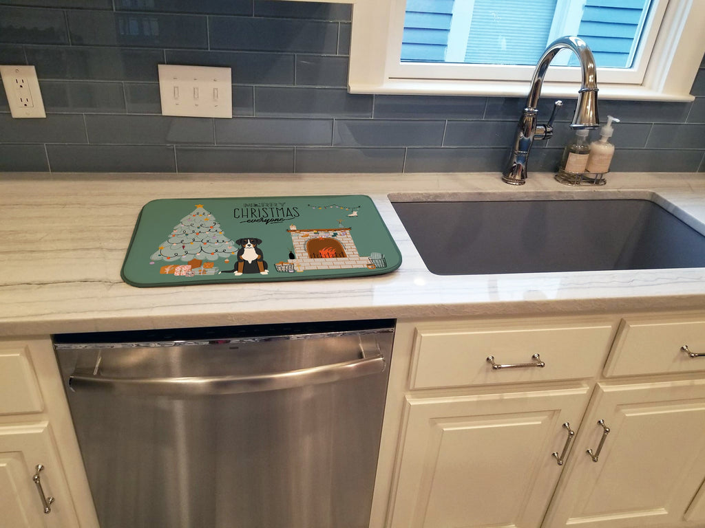 Greater Swiss Mountain Dog Christmas Everyone Dish Drying Mat Absorbent Dish Drying Mat Pad for Kitchen Counter Dish Drainer Mat for Countertop, 14 x 21", Multicolor
