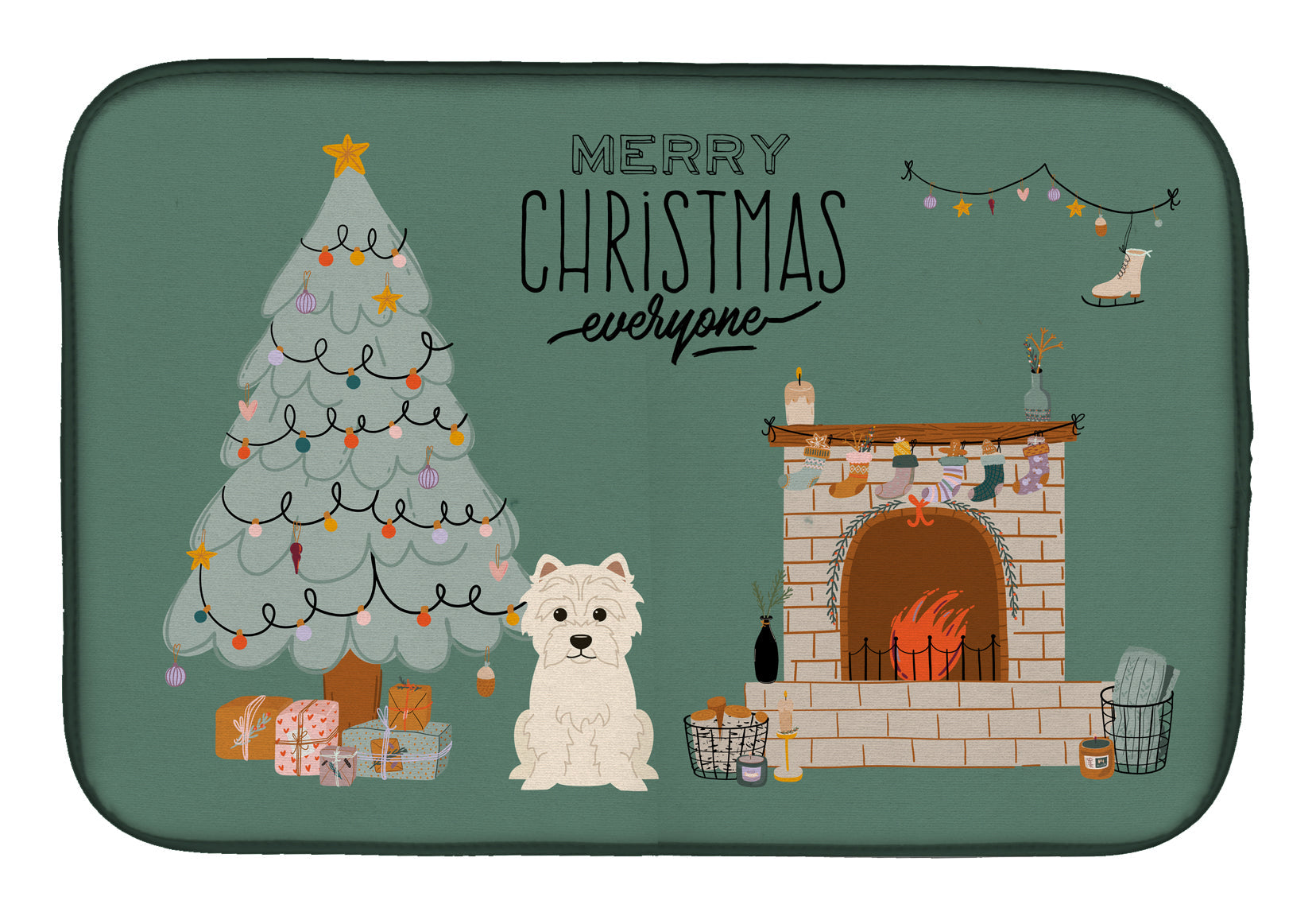 Westie Christmas Everyone Dish Drying Mat Absorbent Dish Drying Mat Pad for Kitchen Counter Dish Drainer Mat for Countertop, 14 x 21", Multicolor