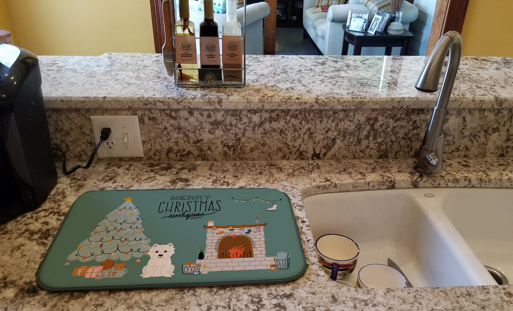Westie Christmas Everyone Dish Drying Mat Absorbent Dish Drying Mat Pad for Kitchen Counter Dish Drainer Mat for Countertop, 14 x 21", Multicolor