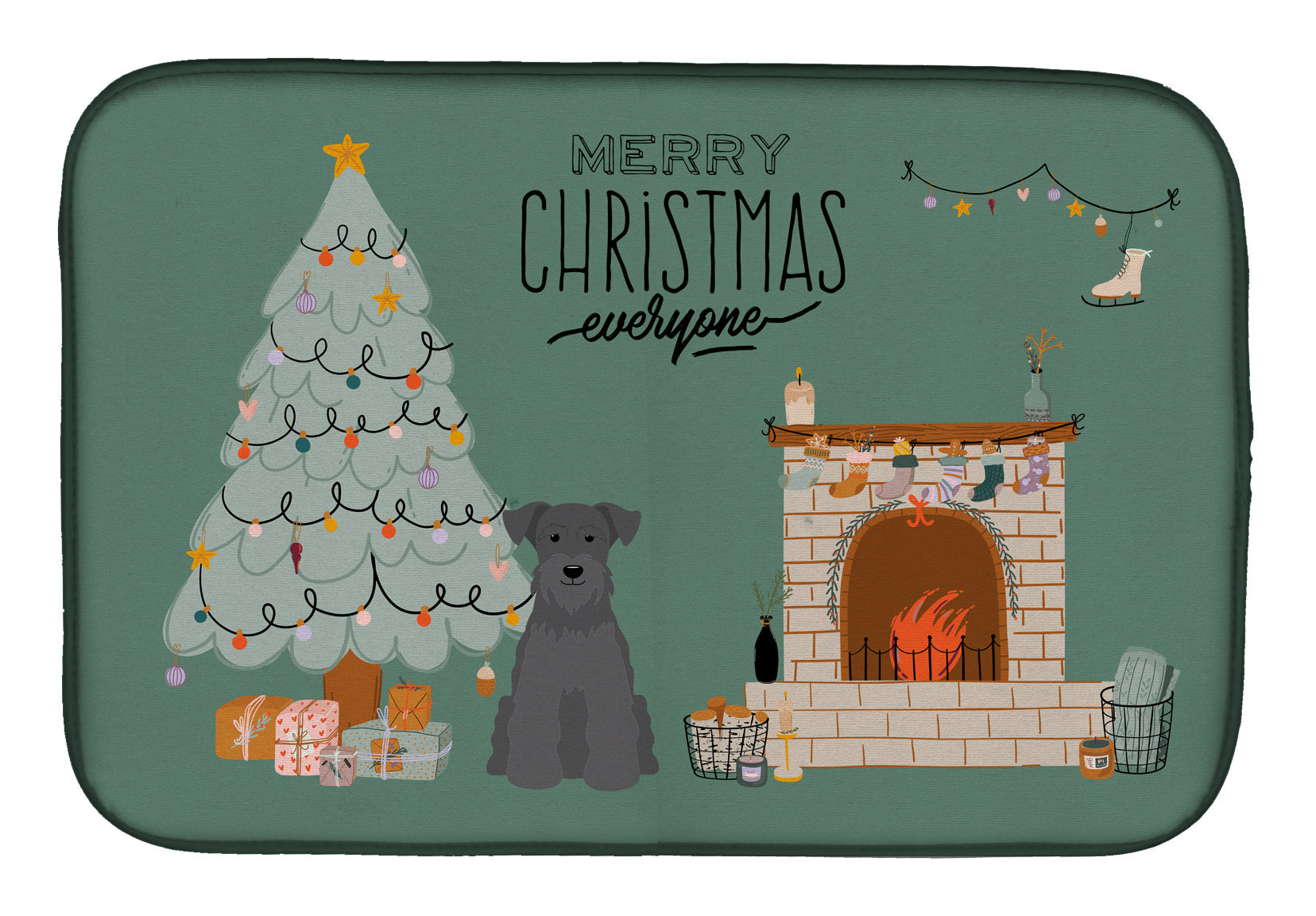 Black Miniature Schnauzer Christmas Everyone Dish Drying Mat Absorbent Dish Drying Mat Pad for Kitchen Counter Dish Drainer Mat for Countertop, 14 x 21", Multicolor