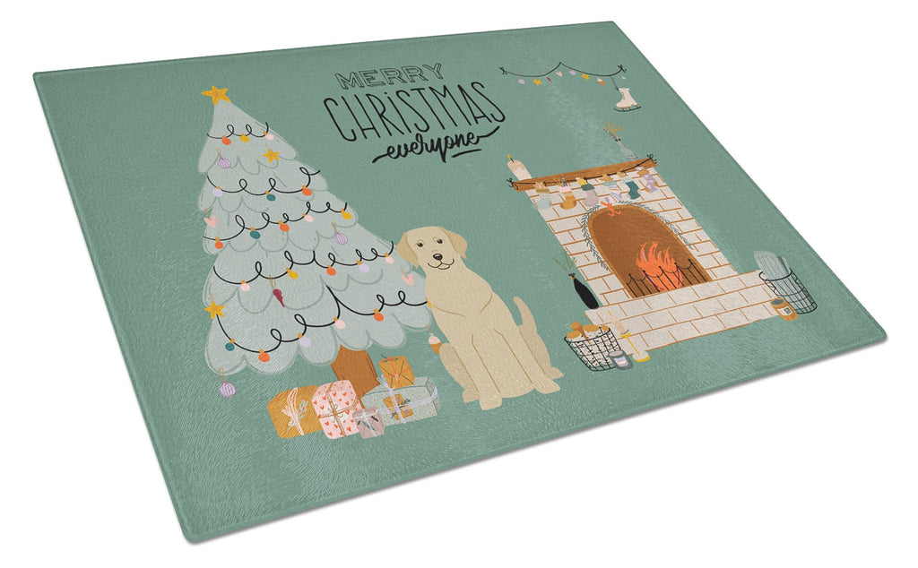 Yellow Labrador Christmas Everyone Cutting Board Tempered Glass Kitchen Cutting Surface, Heat Resistant Chopping, Non-Slip Feet, Food Prep & Serving