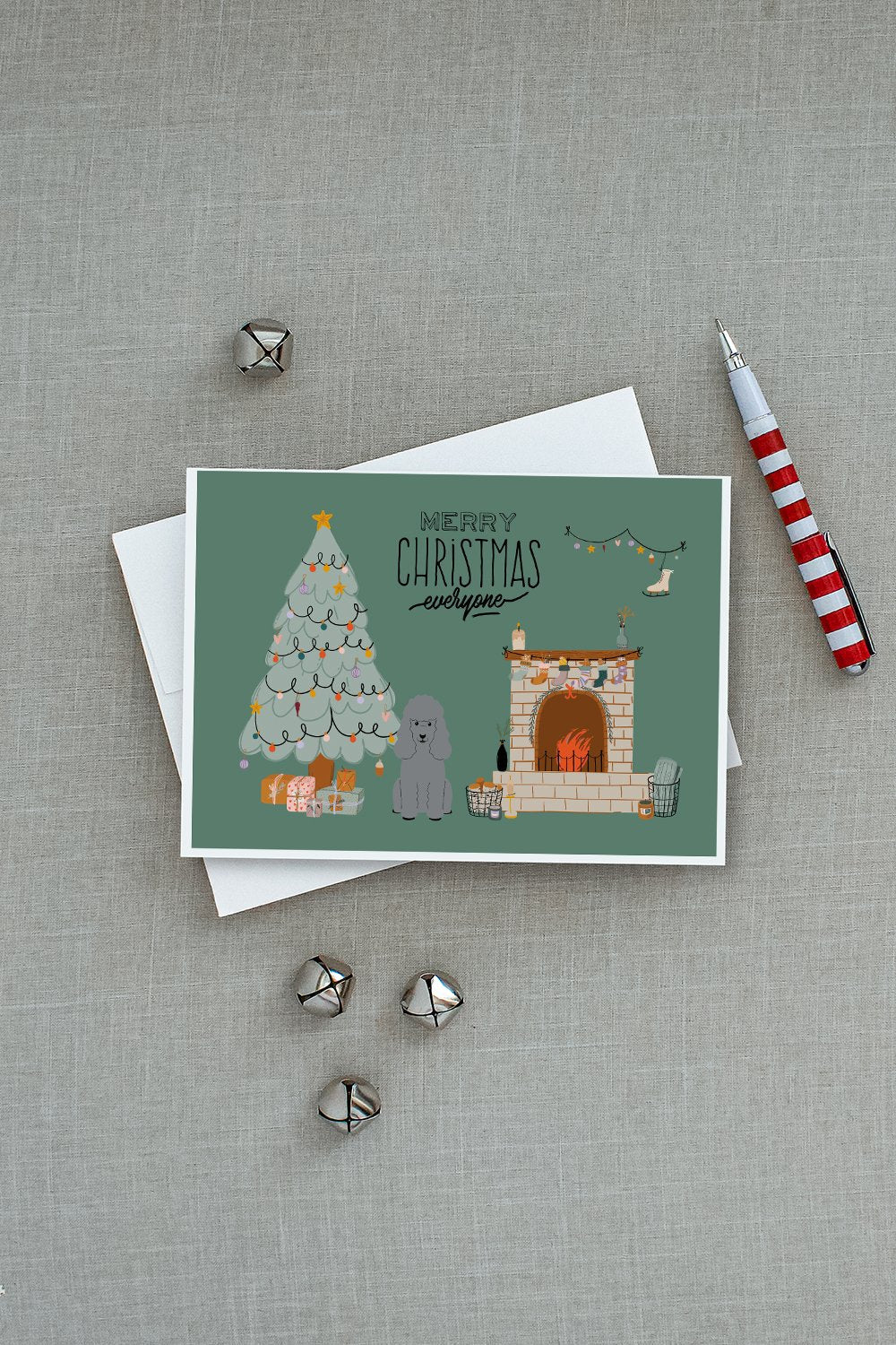 Silver Poodle Christmas Everyone Greeting Cards Pack of 8 Blank Cards with Envelopes Whimsical A7 Size 5x7