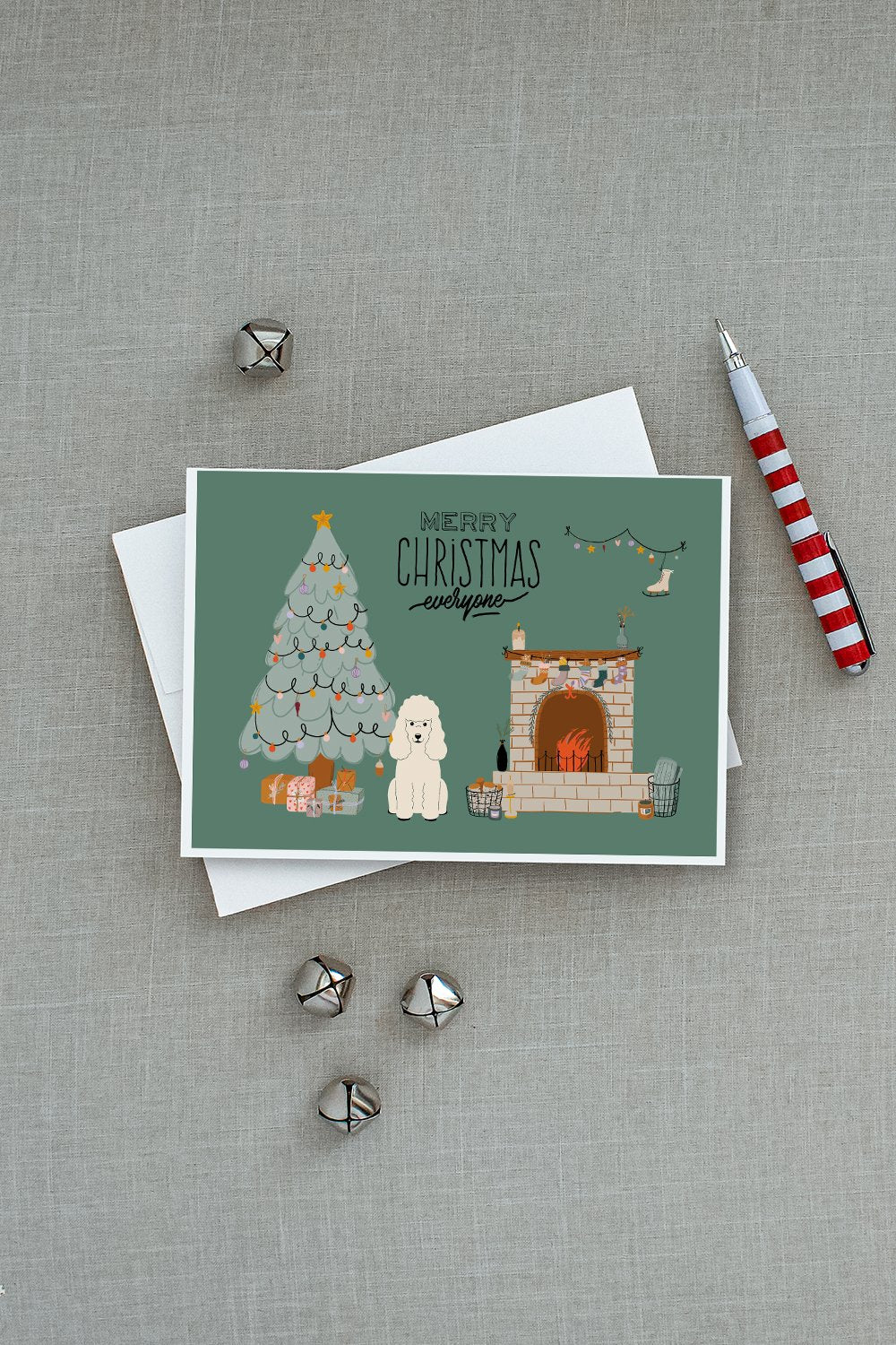 White Poodle Christmas Everyone Greeting Cards Pack of 8 Blank Cards with Envelopes Whimsical A7 Size 5x7
