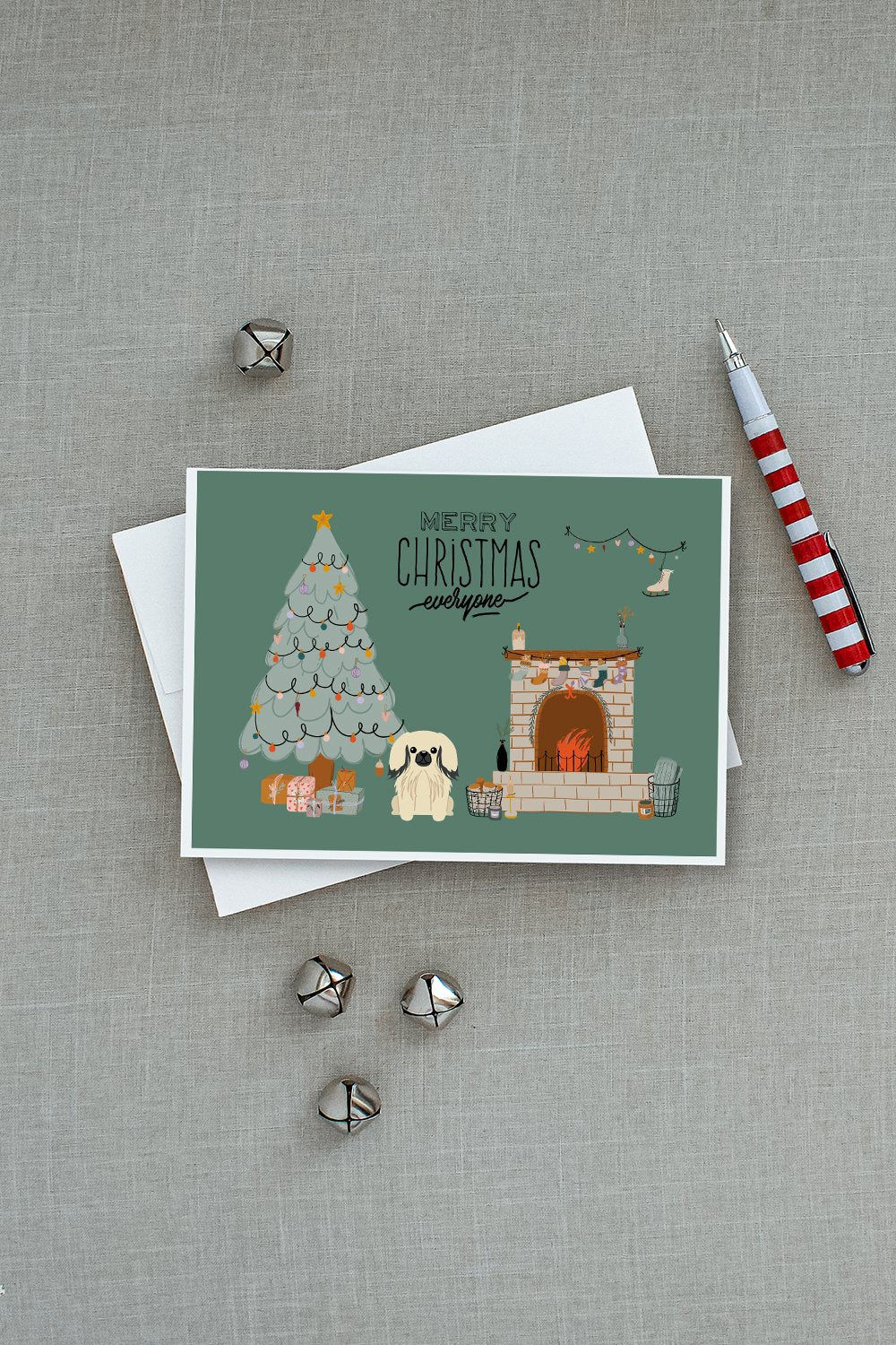 Cream Pekingese Christmas Everyone Greeting Cards Pack of 8 Blank Cards with Envelopes Whimsical A7 Size 5x7