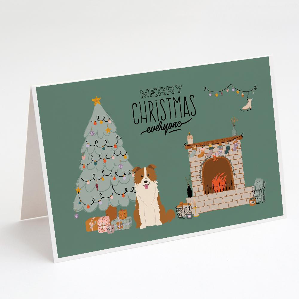 Red White Border Collie Christmas Everyone Greeting Cards Pack of 8 Blank Cards with Envelopes Whimsical A7 Size 5x7