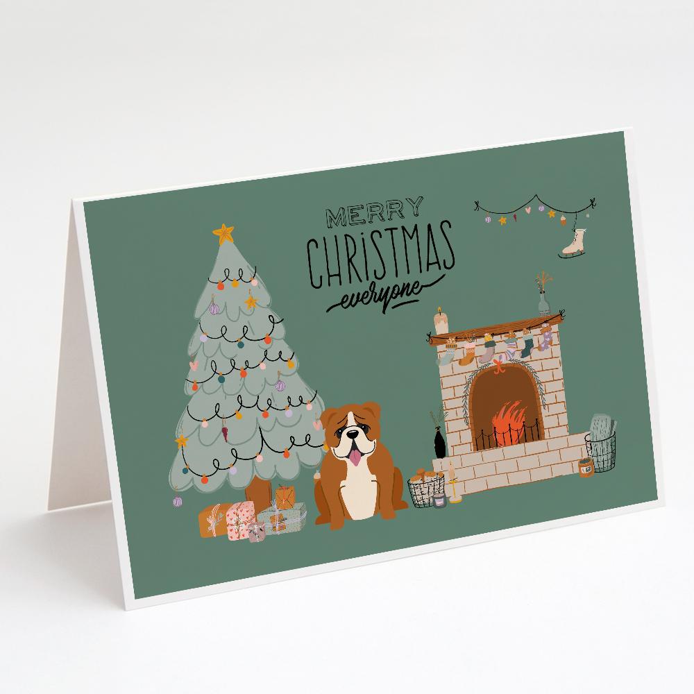 Red White English Bulldog Christmas Everyone Greeting Cards Pack of 8 Blank Cards with Envelopes Whimsical A7 Size 5x7
