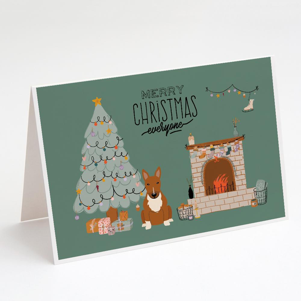 Red Bull Terrier Christmas Everyone Greeting Cards Pack of 8 Blank Cards with Envelopes Whimsical A7 Size 5x7