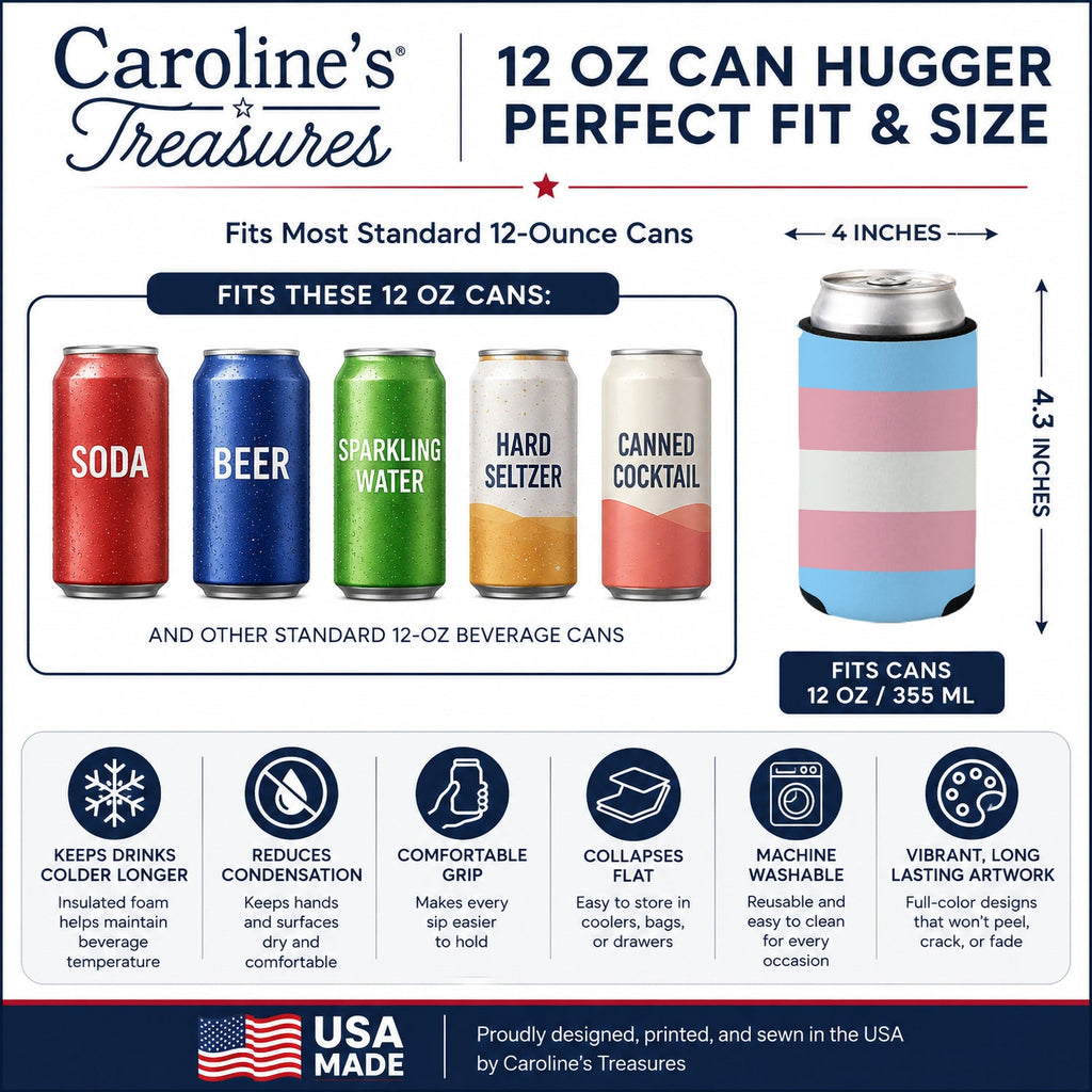 Transgender Pride Can or Bottle Hugger Cooler Sleeve for Standard 12 oz Cans, Insulated Foam Beer & Soda Can Hugger Reusable