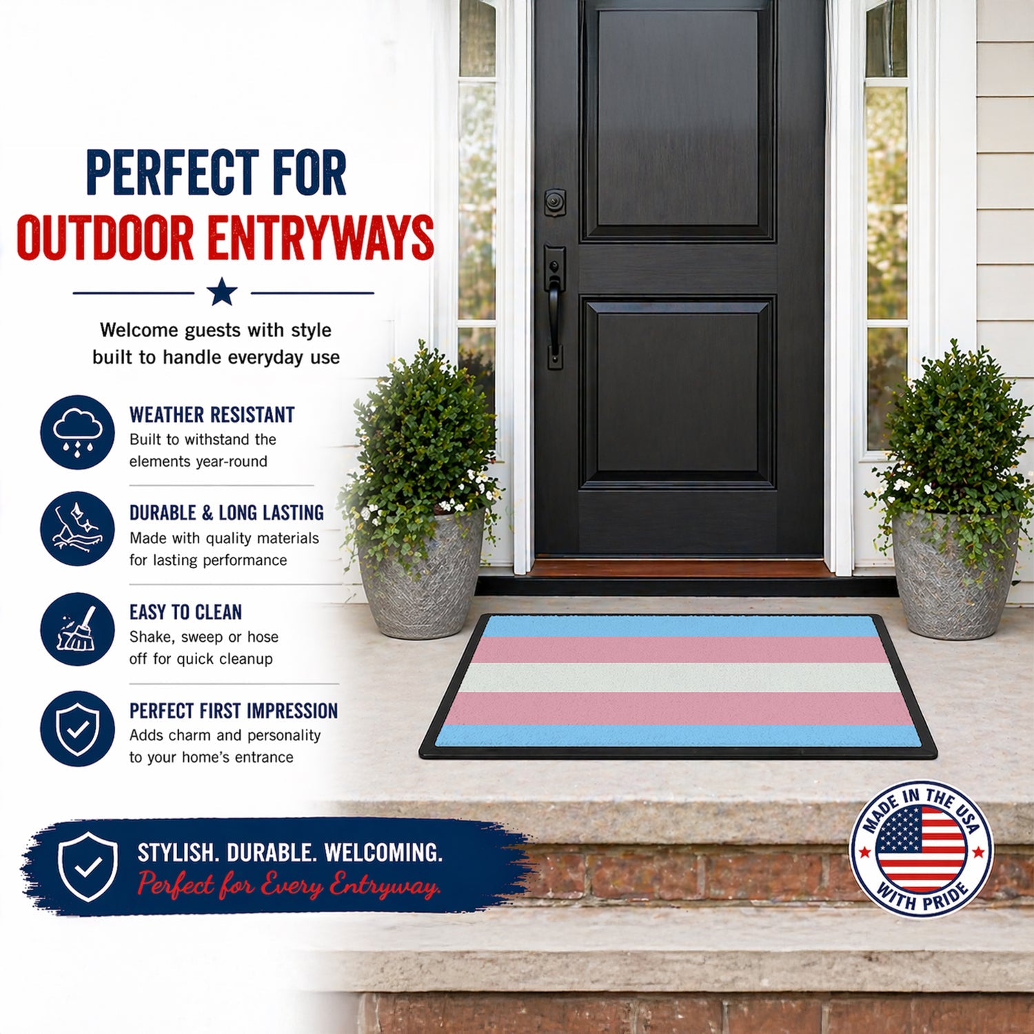Transgender Pride Doormat Indoor Outdoor 24H X 36W Front Door Mat Rugs for Entryway, Non Slip Washable Low Pile,