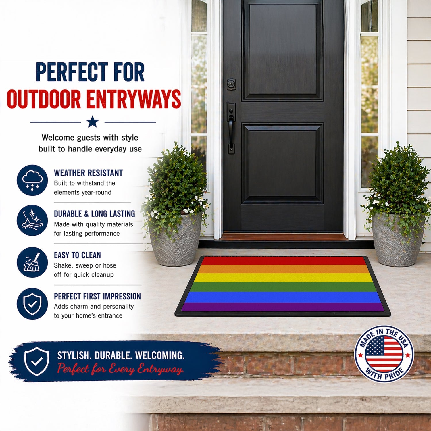 Gay Pride Doormat Indoor Outdoor 18H X 27W Front Door Mat Rugs for Entryway, Non Slip Washable