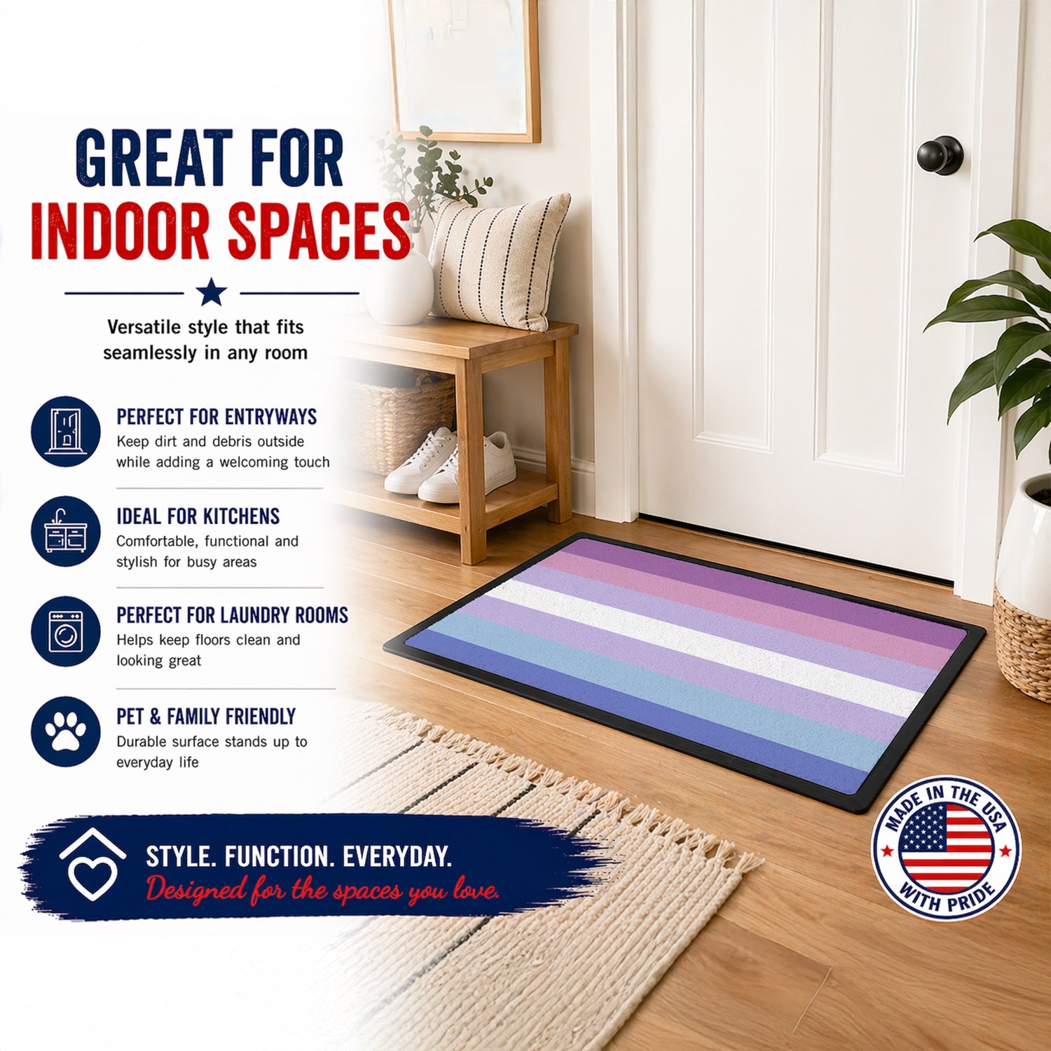Bigender Pride Doormat Indoor Outdoor 24H X 36W Front Door Mat Rugs for Entryway, Non Slip Washable Low Pile,
