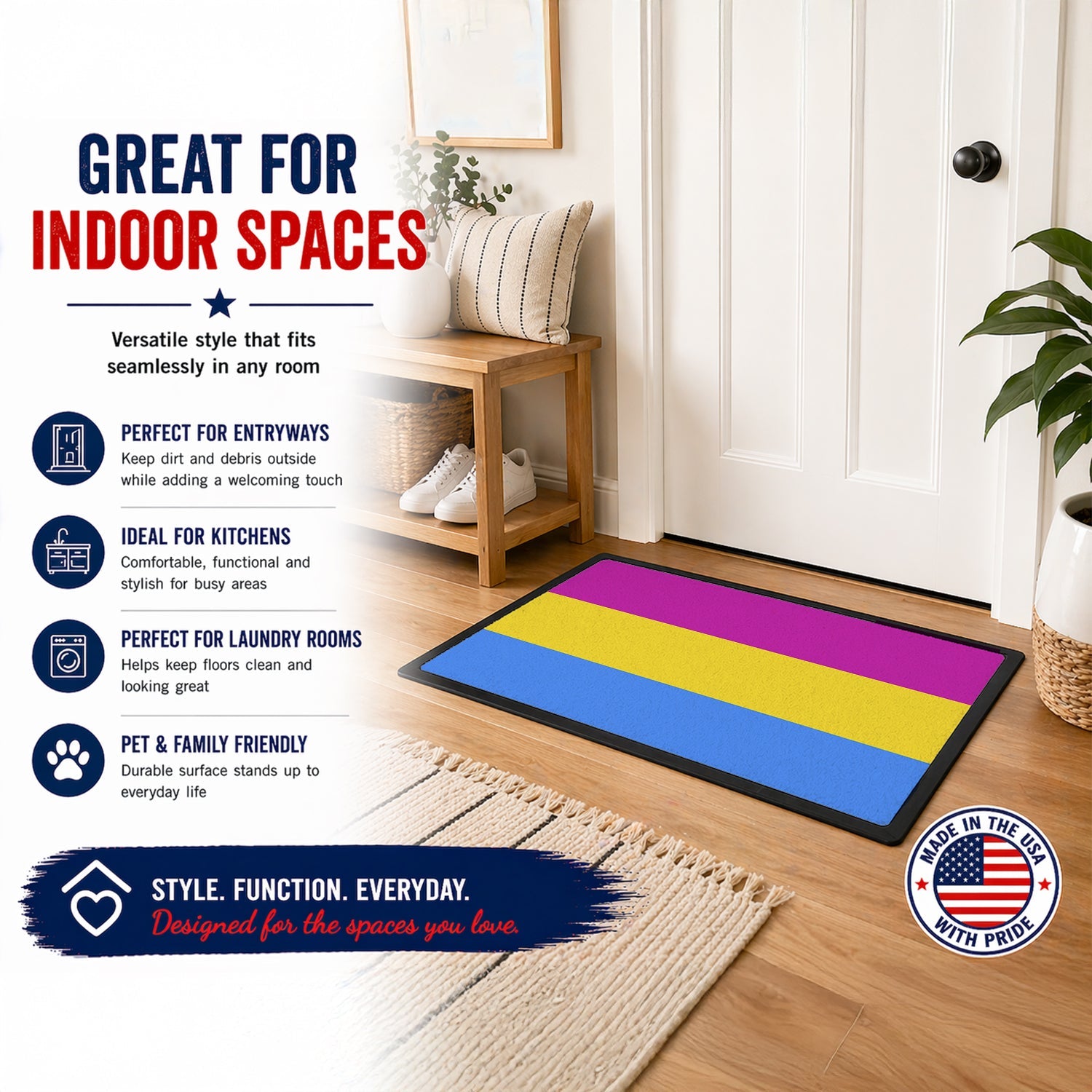 Pansexual Pride Doormat Indoor Outdoor 24H X 36W Front Door Mat Rugs for Entryway, Non Slip Washable Low Pile,
