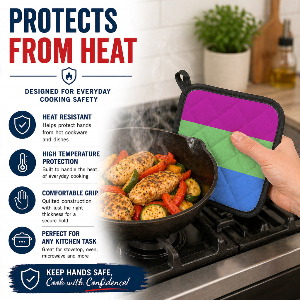 Polisexual Pride Pot Holder Set of 2 Heat Resistant Quilted Hot Pads 7.5 x 7.5 Inch, Insulated Kitchen Trivets for Cooking & Baking