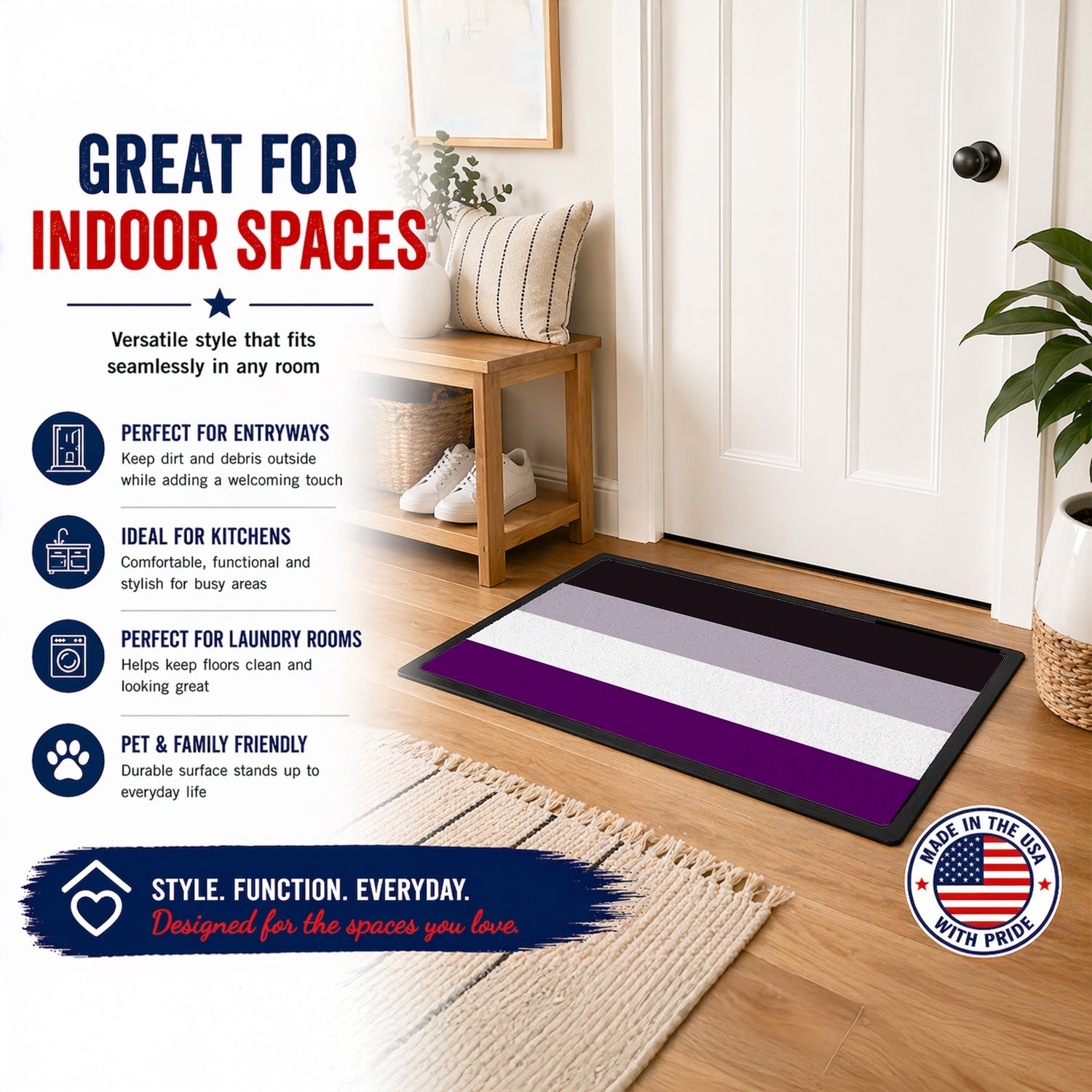 Asexual Pride Doormat Indoor Outdoor 18H X 27W Front Door Mat Rugs for Entryway, Non Slip Washable